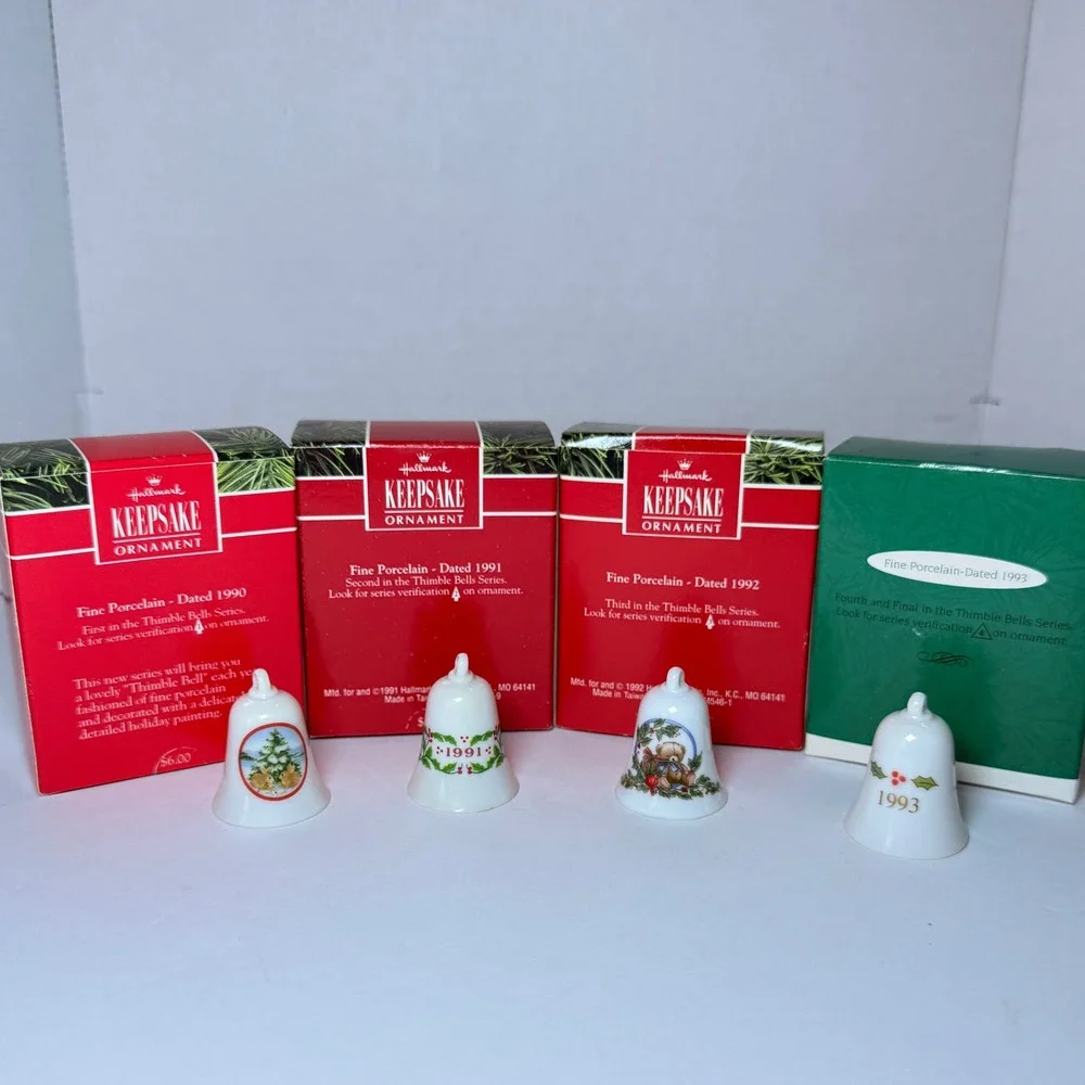 Hallmark Keepsake Miniature Thimble Bells 1990-1993 Series Set of 4 Boxed *